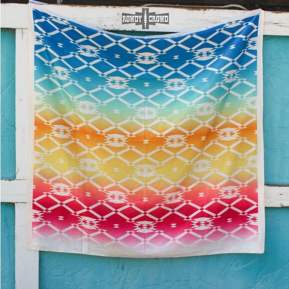 Aztec Rainbow Western Southwestern Wild Rag Scarf Accent - Picture 2 of 3